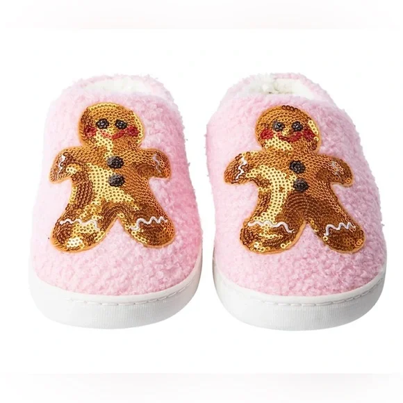 Cozy Pink Gingerbread Sequin Slippers - Picture 14 of 14